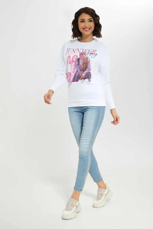 Women White Jennifer Lopez Sweatshirt