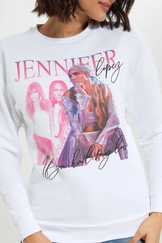 Women White Jennifer Lopez Sweatshirt