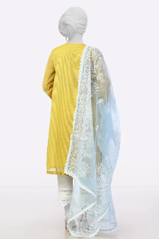 Yellow Embroidered Kurti With Dupatta