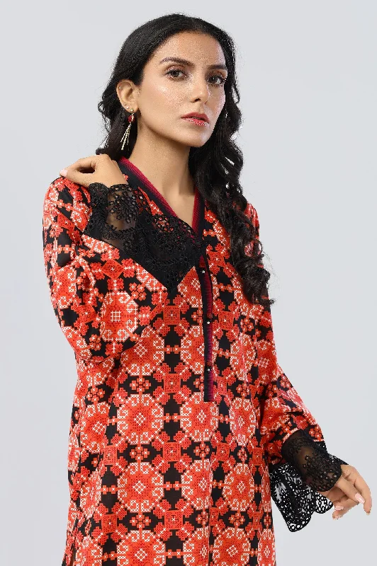 Orange Printed Kurti