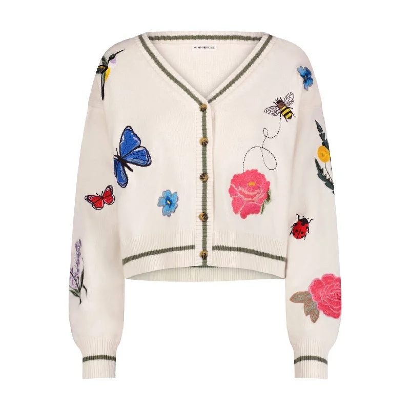 Women's Cropped Novelty Cardigan In Starch