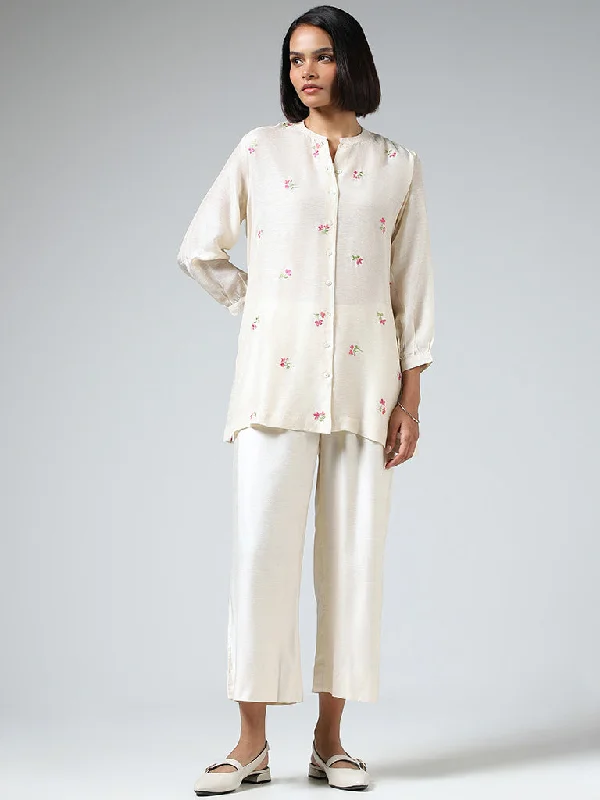 Zuba Off White Floral Embroidered Tunic