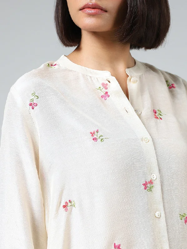 Zuba Off White Floral Embroidered Tunic