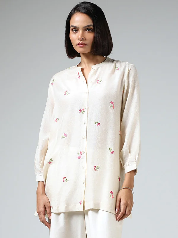 Zuba Off White Floral Embroidered Tunic