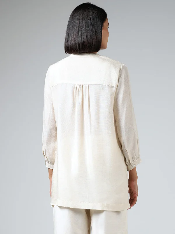 Zuba Off White Floral Embroidered Tunic