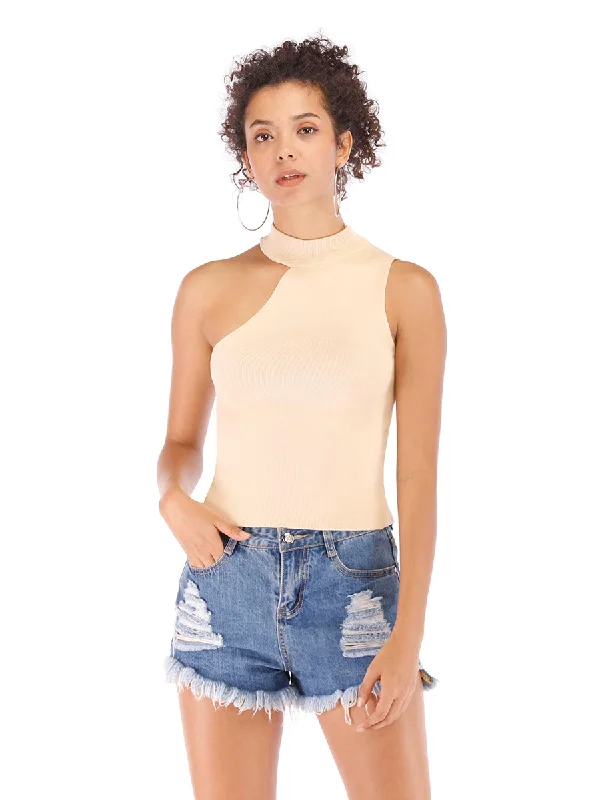 KittenAlarm - Fashion Summer one shoulder slim knit bottom shirt Crop Top