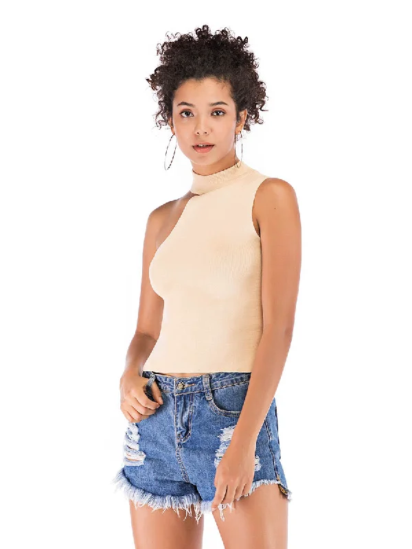 KittenAlarm - Fashion Summer one shoulder slim knit bottom shirt Crop Top