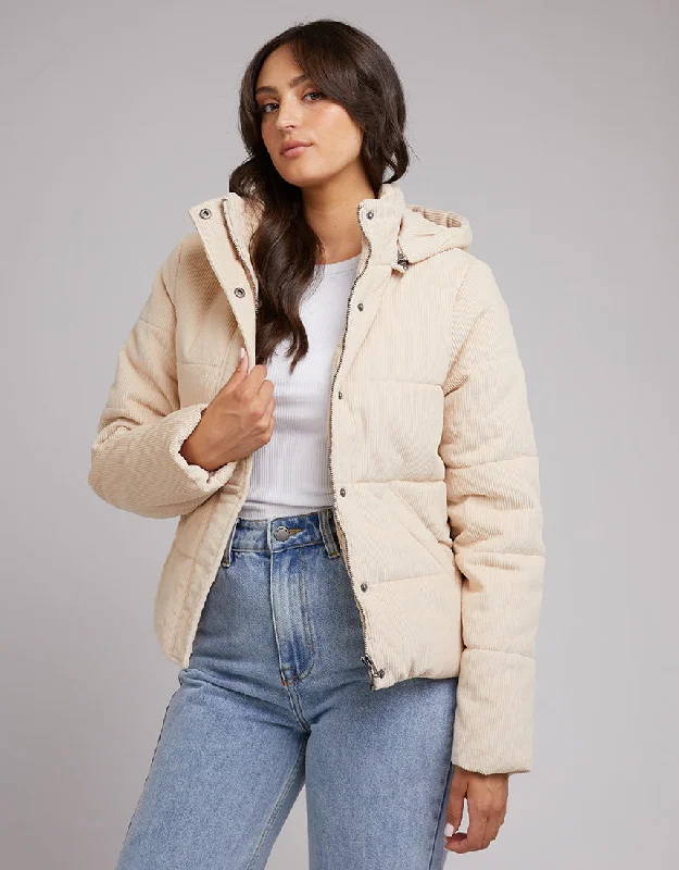 All About Eve Cali Cord Puffer Jacket Vintage White