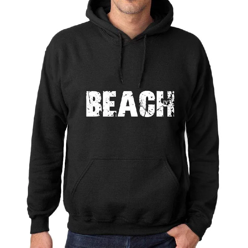 Men's Women's Unisex Printed Graphic Cotton Hoodie Soft Heavyweight Hooded Sweatshirt Pullover Popular Words BEACH Deep Black