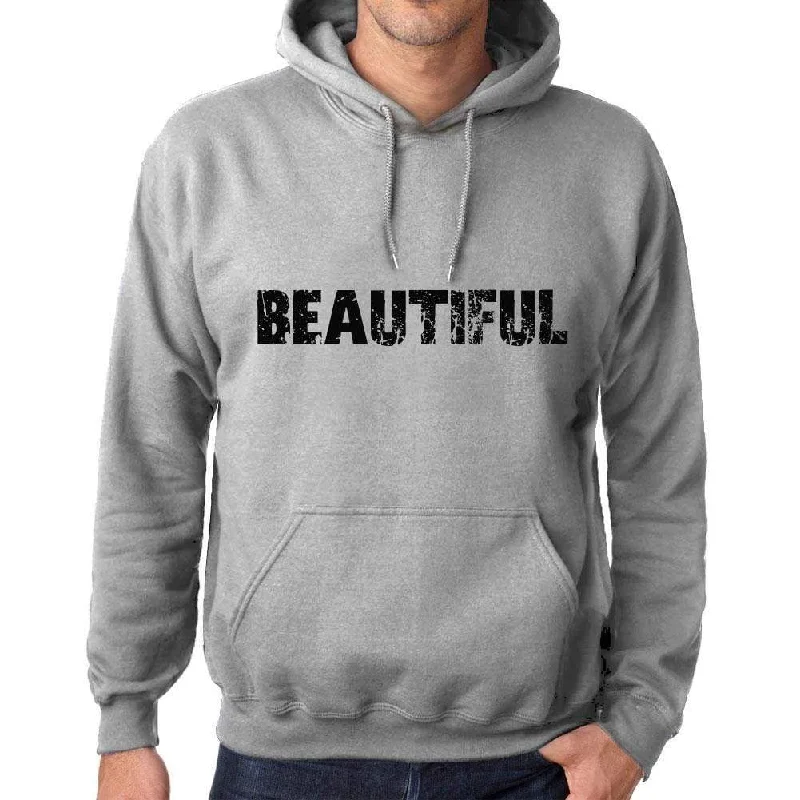 Unisex Printed Graphic Cotton Hoodie Popular Words BEAUTIFUL Grey Marl