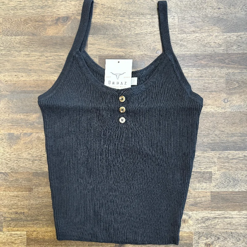 Black Button Knit Top