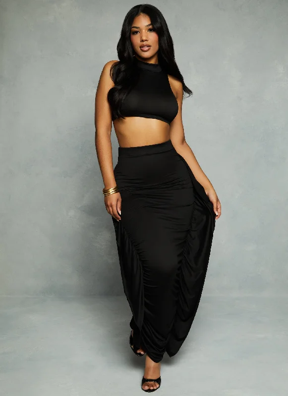 Mock Neck O Ring Tie Back Crop Top