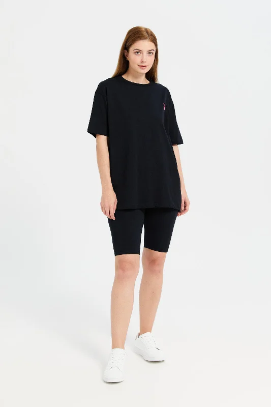 Women Black Plain Oversized T-Shirt