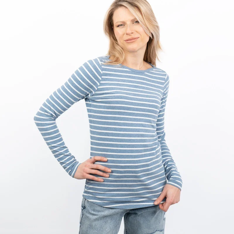 Breton Striped Long Sleeve Light Blue Casual Cotton Jersey Tops