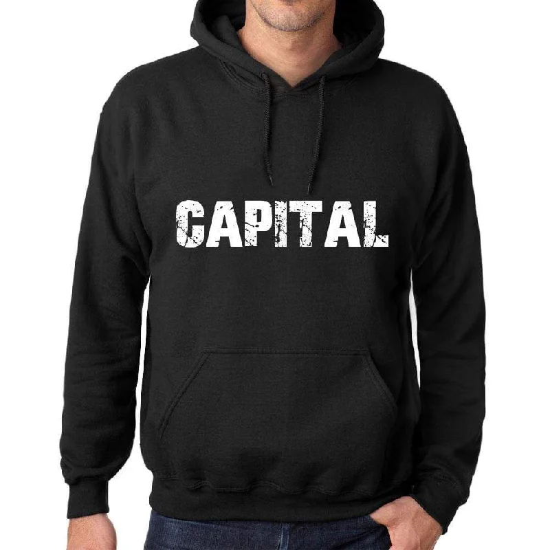 Men's Women's Unisex Printed Graphic Cotton Hoodie Soft Heavyweight Hooded Sweatshirt Pullover Popular Words CAPITAL Deep Black