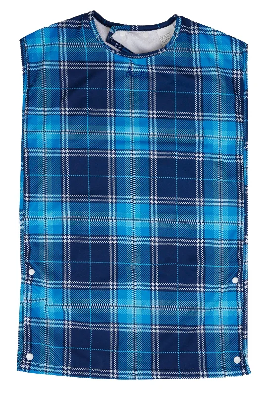 Adult Bib Waterproof Clothing Protector - Sky Blue Plaid