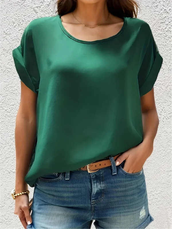 FashionSierra - Fashion Summer Top Basic O Neck Short Sleeve Ladies Solid Color Blouse