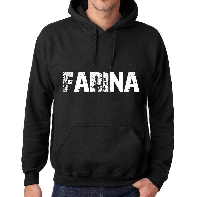 Men's Women's Unisex Printed Graphic Cotton Hoodie Soft Heavyweight Hooded Sweatshirt Pullover Popular Words FARINA Deep Black