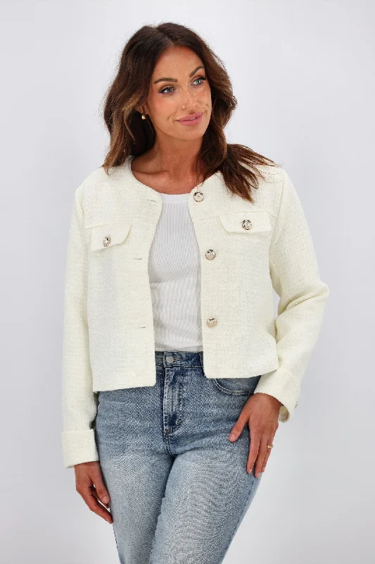 Fria Vivienne Collarless Jacket White