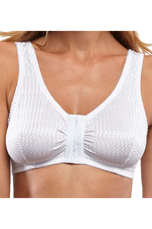 Front Closure Nylon Comfort Bra - White | Stella | Adaptive Clothing by Ovidis