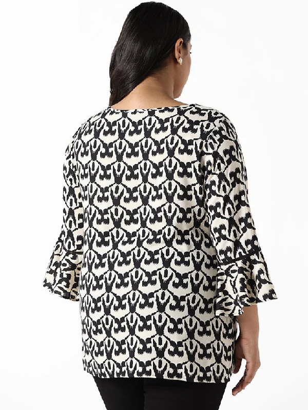 Gia Black Printed Relaxed-Fit Blouse