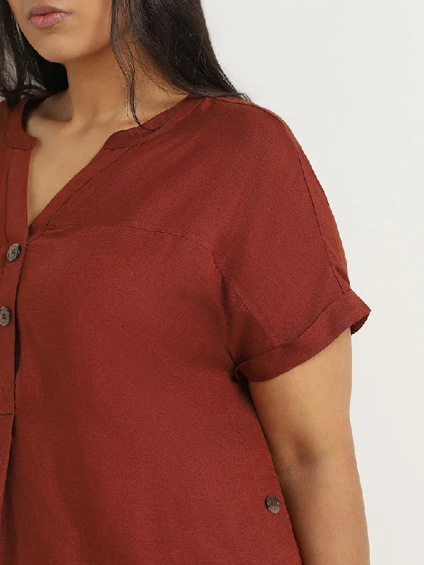 Gia Brown Self-Patterned Cotton Top