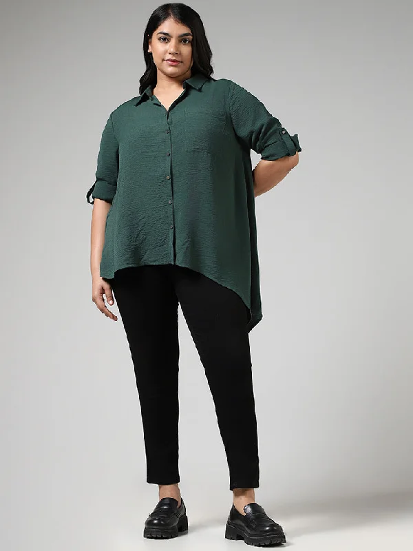 Gia Emerald Green Crepe High Low Shirt