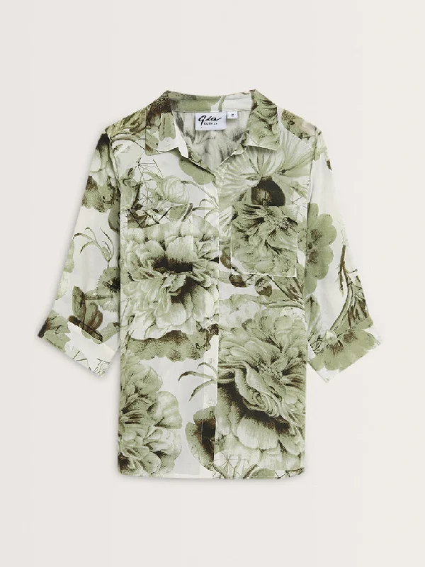 Gia Olive Floral Printed Shirt