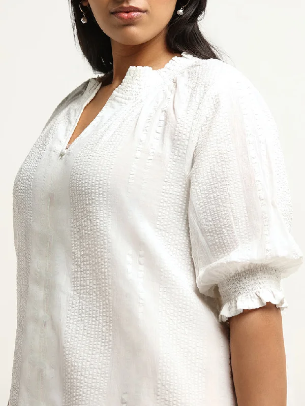 Gia White Cotton Ribbed Top