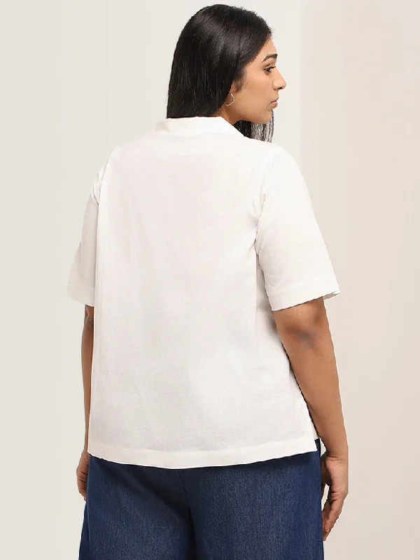 Gia White Embroidered Blended Linen Shirt