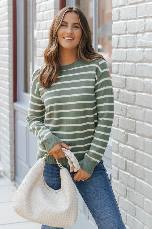 Green Raglan Sleeve Striped Sweater