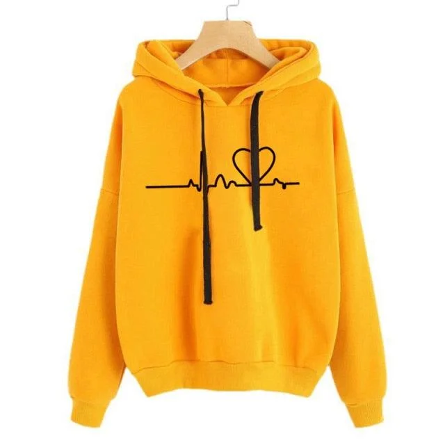 Heartbeat Print Hoodies For Women