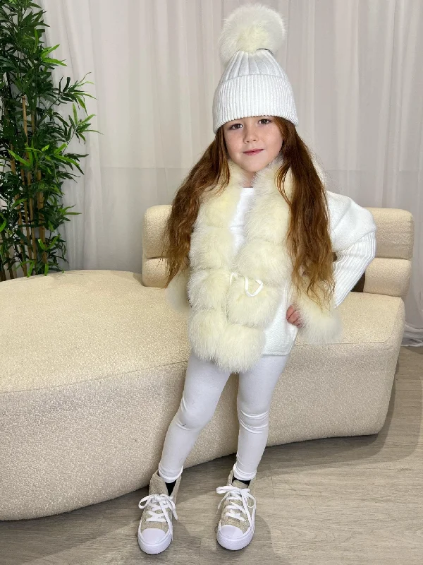 Kids White Luxury Fur Cardigan