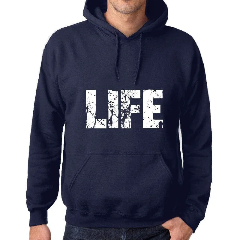 Unisex Printed Graphic Cotton Hoodie Popular Words LIFE French Navy