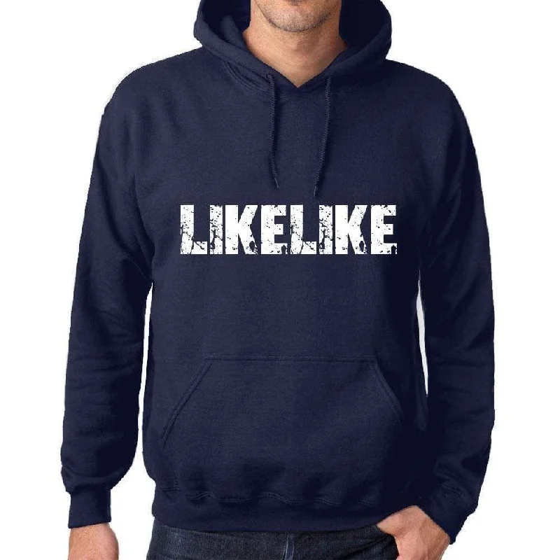 Unisex Printed Graphic Cotton Hoodie Popular Words LIKELIKE French Navy