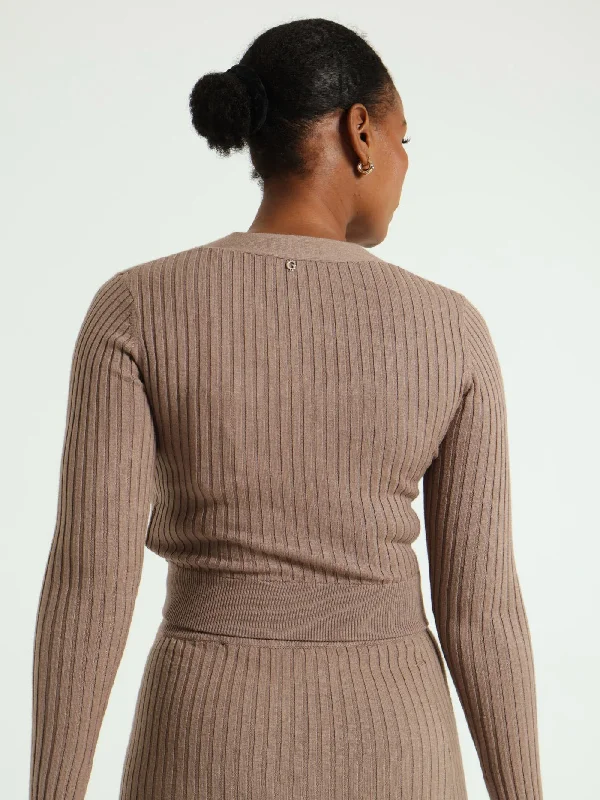 Long Sleeve Lucie Crop Top  - Taupe