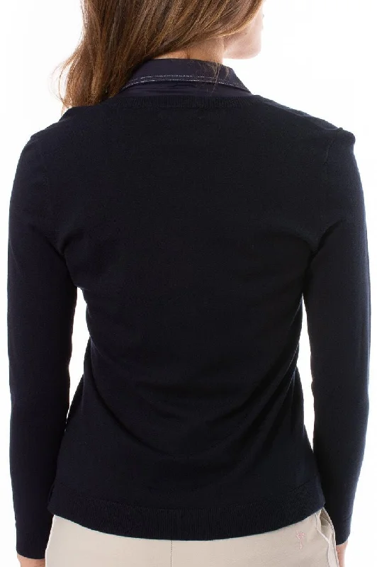 Navy Stretch V-Neck Sweater