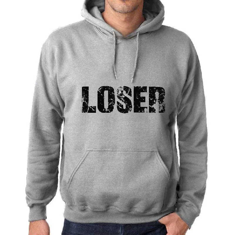 Unisex Printed Graphic Cotton Hoodie Popular Words LOSER Grey Marl