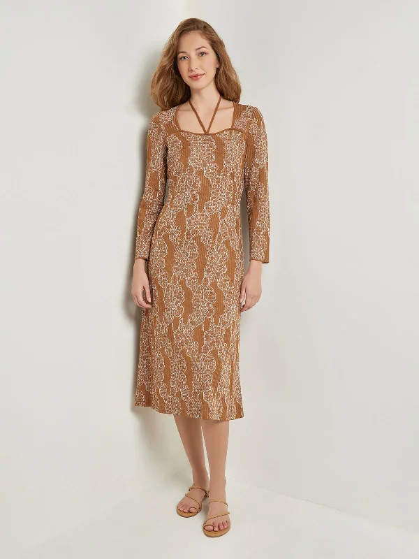 Midi A-Line Dress - Ribbed Lurex Jacquard Knit