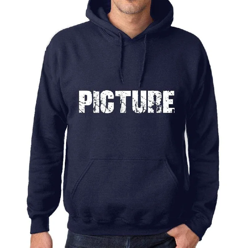 Unisex Printed Graphic Cotton Hoodie Popular Words PICTURE French Navy