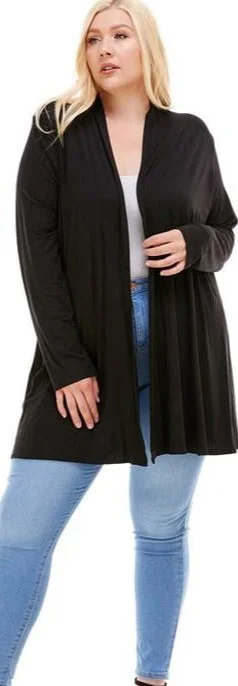 Plus Size Long Sleeve Open Front Draped Cardigan