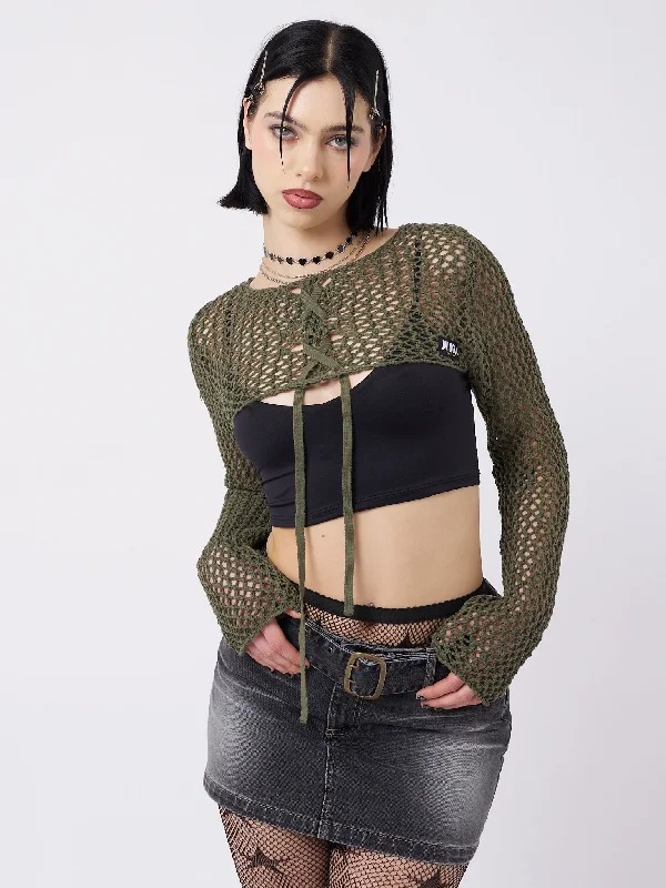 Ramona Green Lace Up Knitted Shrug