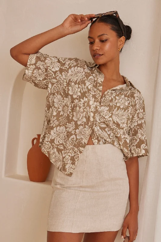 Response Taupe Tropicana Print Boxy SS Shirt