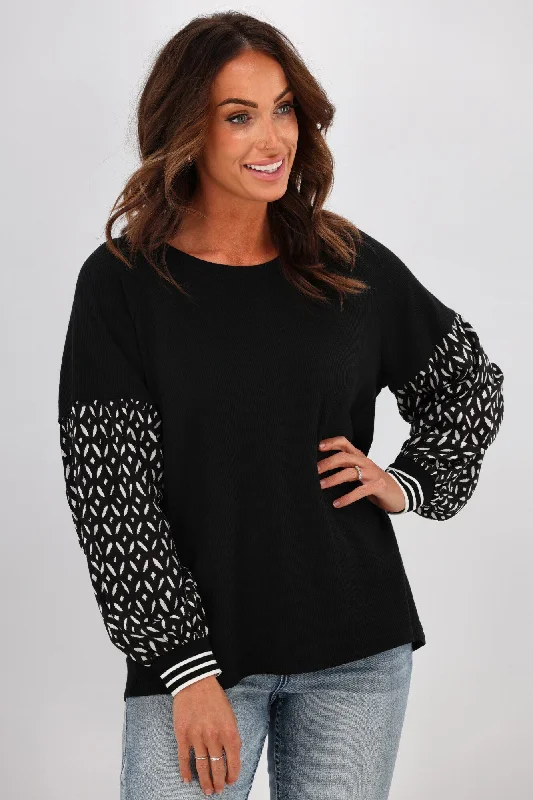 Shine On label Loren Contrast Sleeve Top Black