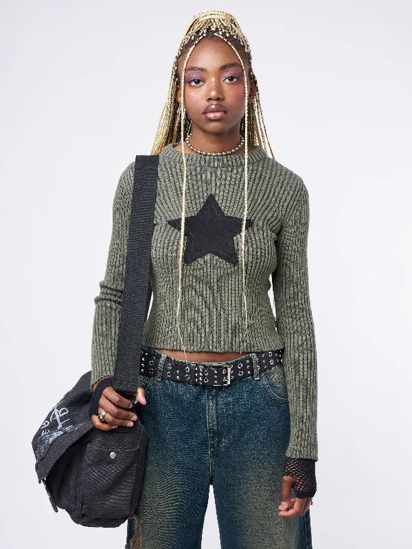 Star! Green Chunky Knit Jumper