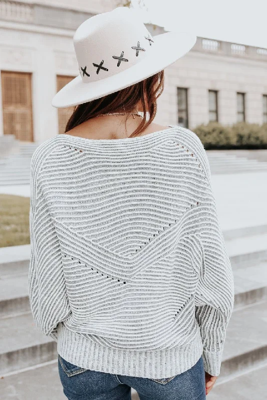 Two Tone Boatneck Charcoal Ribbed Sweater