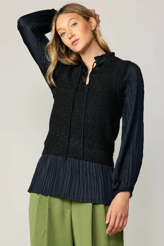 Pleated Blouse Sweater Vest