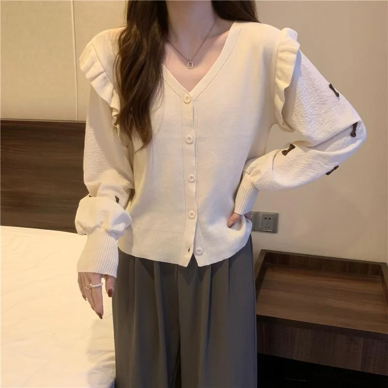 Women's Cute Puff Sleeved Falbala Cardigan