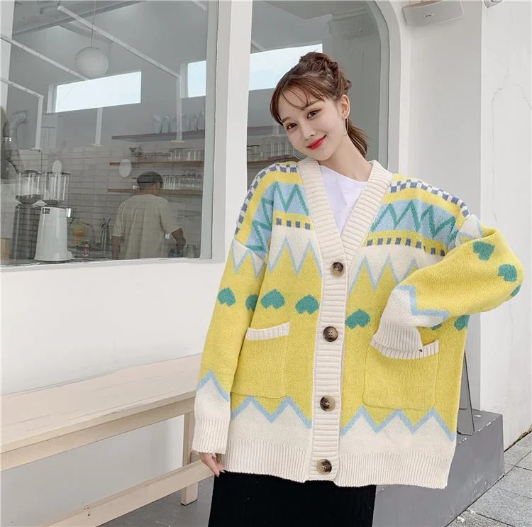 Women's Korean Fashion Contrast Color Single-breasted Cardigans