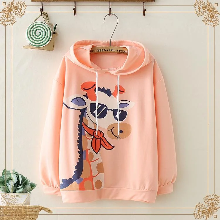 Women's Sweet Big Giraffe Printed Hoodies 